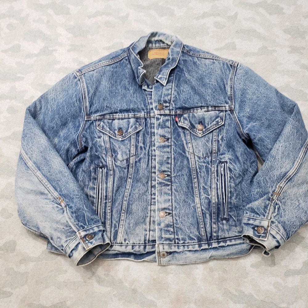 Vintage Levi's Denim Trucker Jacket Men 46 Blue USA Type 3 Blanket Lined 70506